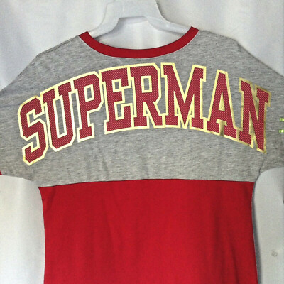 Womens Superman Shirt Tag Size Juniors XG 15 - 17 LS Red Gray Gold TM DC Comics 