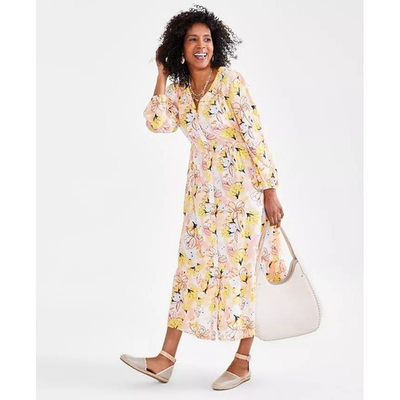 #ad Style amp; Co Dress Womens Small Yellow Floral Maxi Cottagecore Linen Blend $21.13