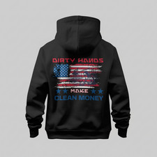 Dirty Hands Clean Money Hoodie Blue Collar Workwear Gift Back Print