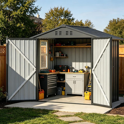 Outdoor Storage Shed with Window,Metal Lockable Garden Toolhouse, Ventilated Wea