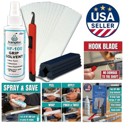 Professional Golf Grip Kit: 15  Tape Strips & Odorless Solvent Included