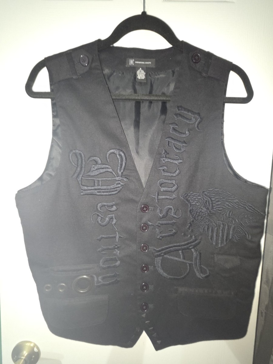 Inc international concepts Men Bkack Embroidered Wool Vest, Size S View 5