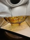 VTG Indiana Iridescent Carnival Glass Fruit Bowl Oval Harvest Grape Amber Footed