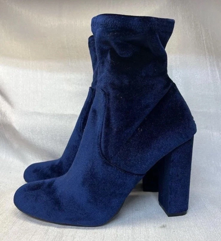 Botas Steve Madden Edit azul marinho veludo salto alto meia panturrilha tamanho 10M - Imagem 2 de 4