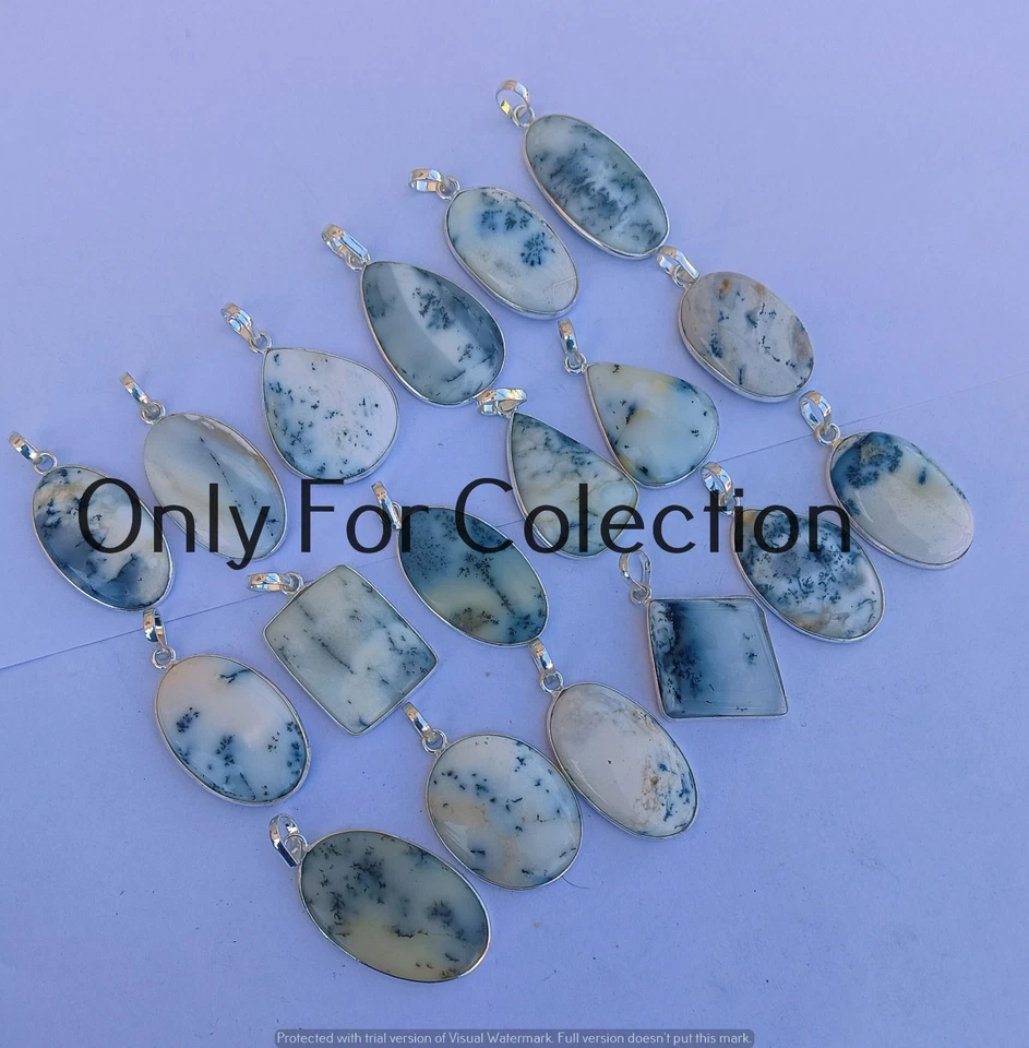 Lote de pingente de pedra preciosa de opala dendrita folheado a prata esterlina 925 joias hippie - Imagem 2 de 2