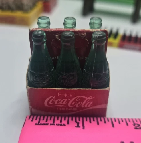 Vintage Miniature 6 Pack Coca-Cola Plastic Bottles in Paper Carrier