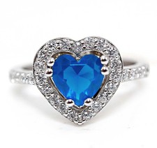 Heart 3CT Treated Blue Sapphire  White Topaz 925 Sterling Silver Ring Sz 6