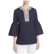 Tory Burch Womens Ariana Tunic Top Size 12 Blue NWT Bell Sleeve Embellished Boho
