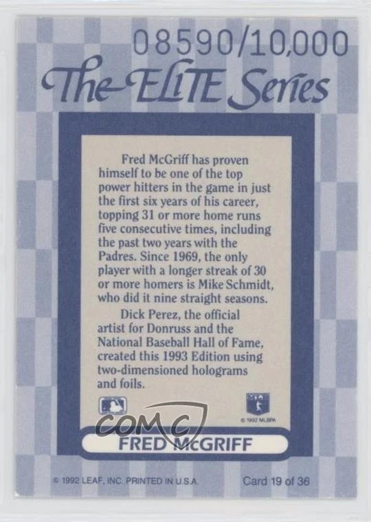 1993 Donruss The Elite Series /10000 Fred McGriff #19 HOF - Image 2 of 2