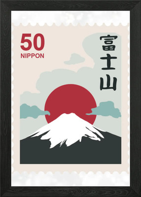 Mount Fuji Japanese Stamp Gerahmtes Wandbild Poster Leinwanddruck Bild