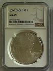 2000 $1 American Silver Eagle NGC MS69 Brown Label