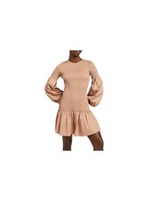 A.L.C Womens Brown Button Back Closure Long Sleeve Short Drop Waist Dress 8