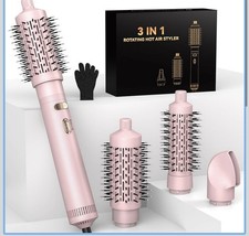 Rotating Hair Dryer Brush w/ 3 Detachable Heads, 3 Heat Settings in Pink