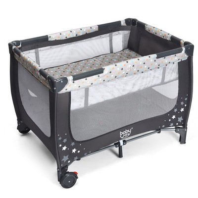 Portable Baby Playard Playpen Nursery Center w/ Mattress Foldable Design Grey
