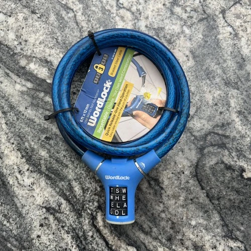WordLock Resettable Bicycle Combination Steel Cable Lock 6'  Blue New