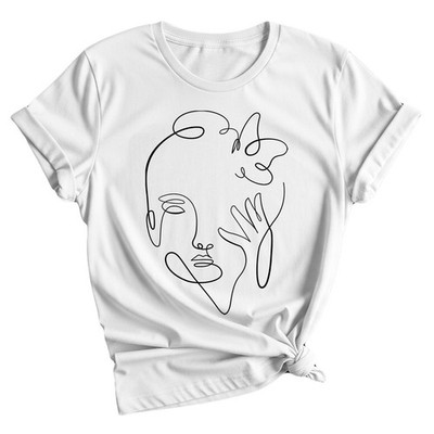 Minimalist Face Line Art Damen T-Shirt Abstrakt Schmetterling Grafik Top