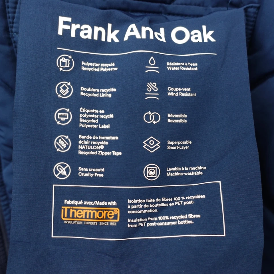 Chaqueta FRANK OAK Tech Para Hombre S Acolchada Universitaria Reversible Bombardero Resistente al Agua Foto 4 de 4