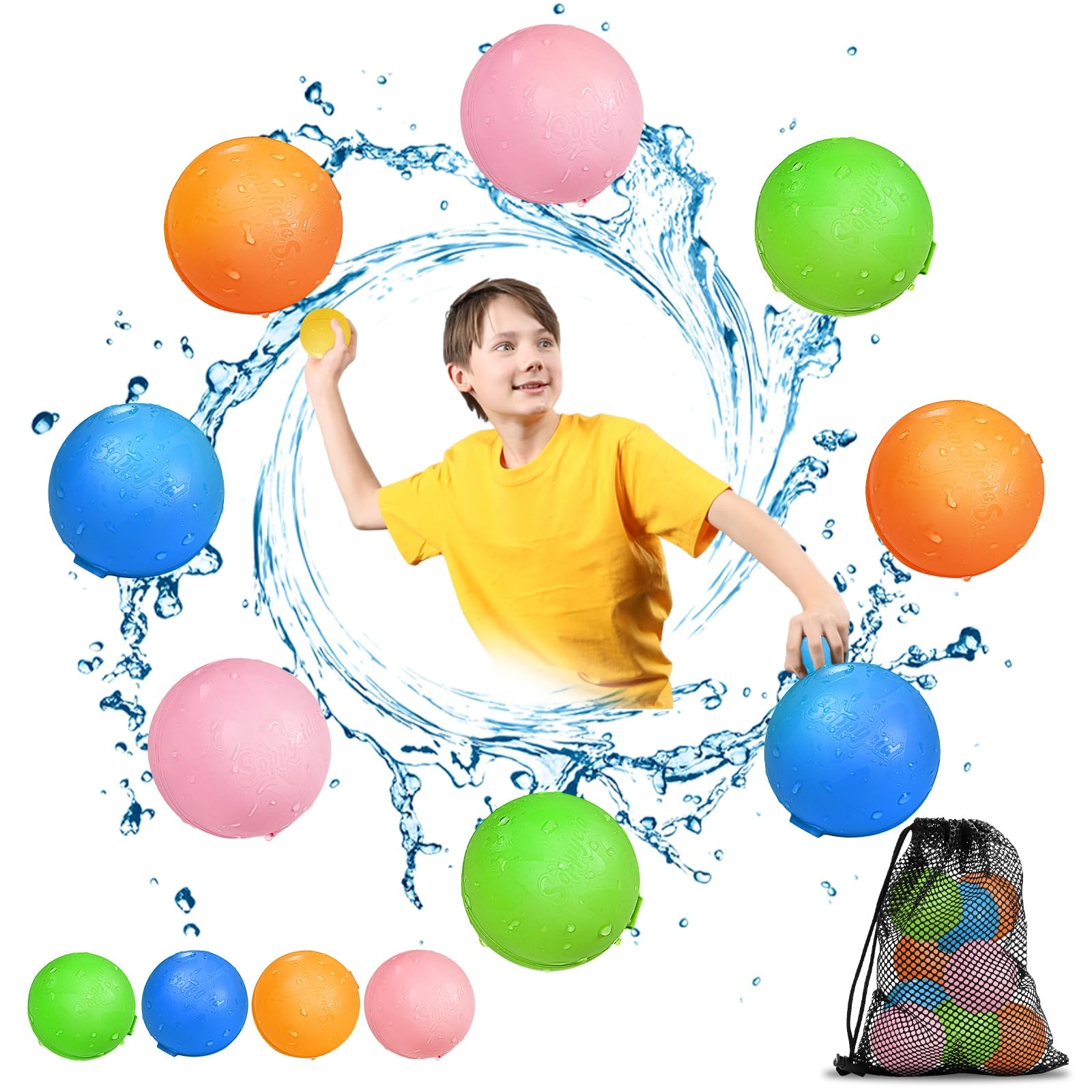 Smasiagon 8 PC Reusable Magnetic Water Balloons, Refillable Water Bomb Splash...