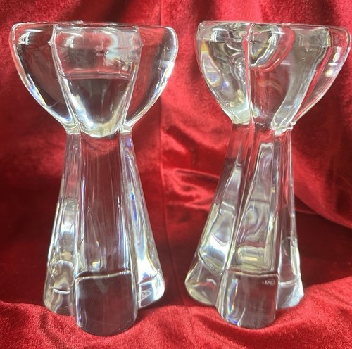 STUNNING Two BACCARAT Crystal Diomede Clover CANDLESTICK CANDLE HOLDERS~7” - Picture 4 of 12