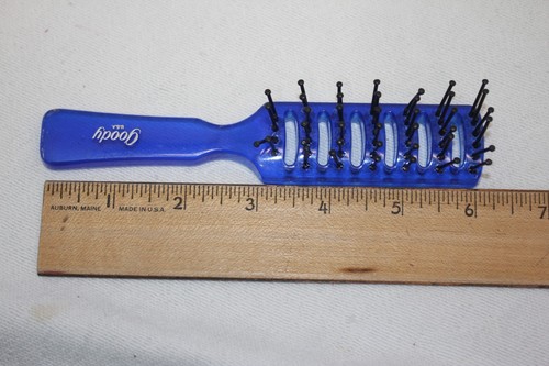 Mini spazzola per capelli vintage BUONA punta a fungo 6" plastica blu, PULITA! Usato in ottime condizioni! - Foto 12 di 12