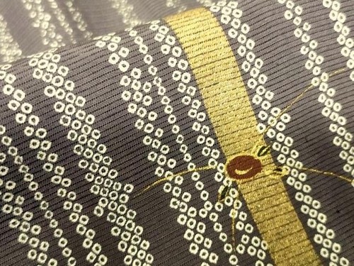 Kimono giapponese, SETA, kimono estivo,"RO"絽 "HOUMONGI", uno stemma, grigio, L 5' 5",.4591 - Foto 11 di 12