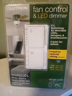 Lutron Fan Control & LED Dimmer-New, Sealed box, 4 Quiet Fan Speeds (White) (98)