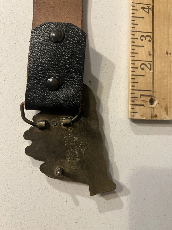 VTG 1979 Baron Brass Belt Buckle Gothic Black Leather Hand Gauntlet Style Rare - Image 3 of 4