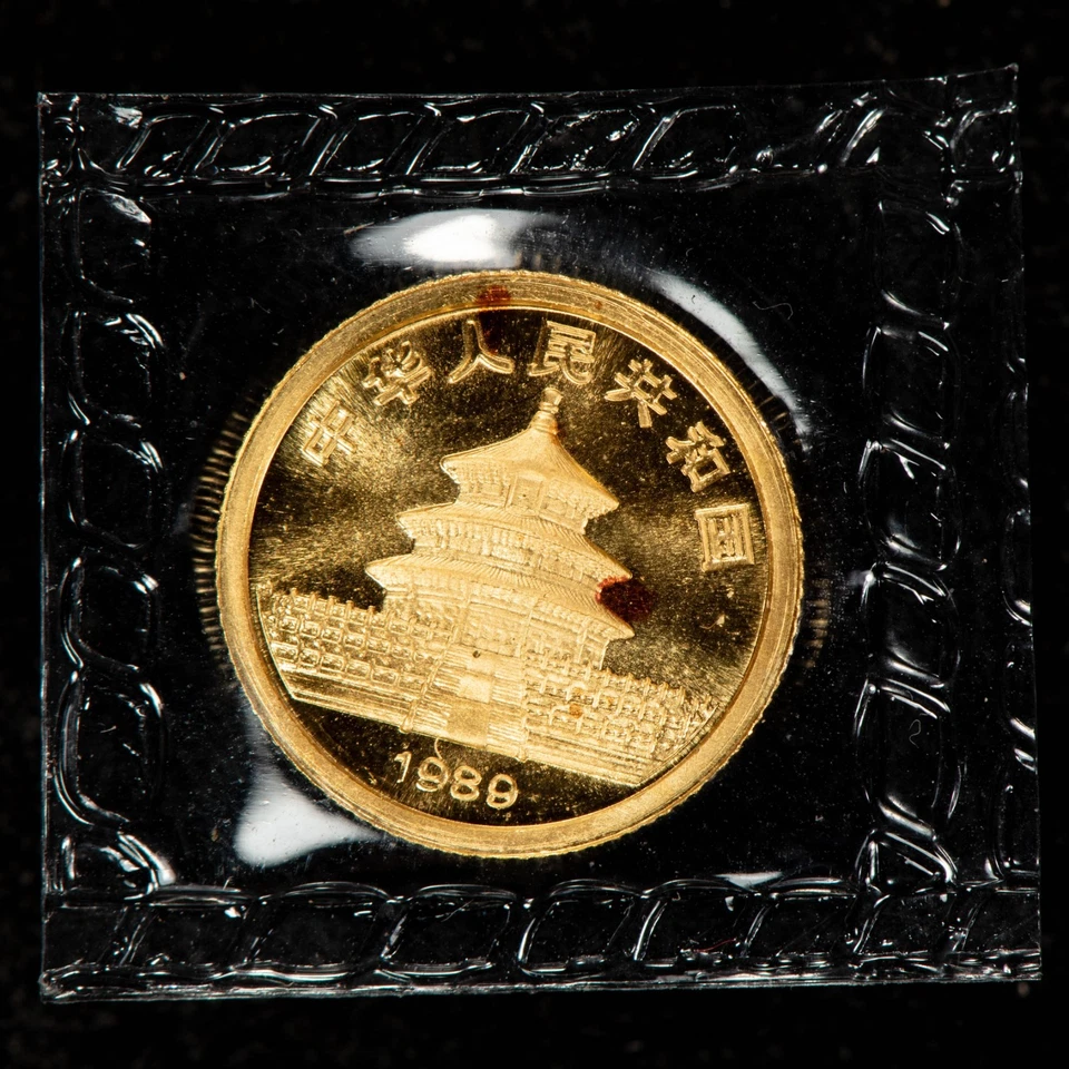 Moneda panda de oro China 1989 5 yuanes 1/20 oz - vigésima onza - sellada OMP - G5840 Foto 2 de 2