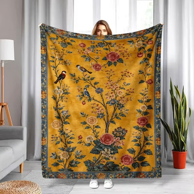 Vögel auf einem Ast Vintage Art Deco schöne Fleecedecke - MITTELGROSS.
