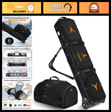 Extendable Double Ski Bag & Boot Bag Combo - Holds 2 Pairs, Padded, Wheeled, Air