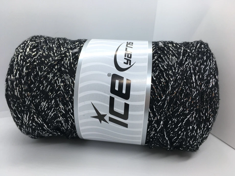 Macramé Algodón Brillo Negro Plata - Ice 60133 Worsted 8.8 OZ (250gr) 328 Yardas Foto 2 de 4