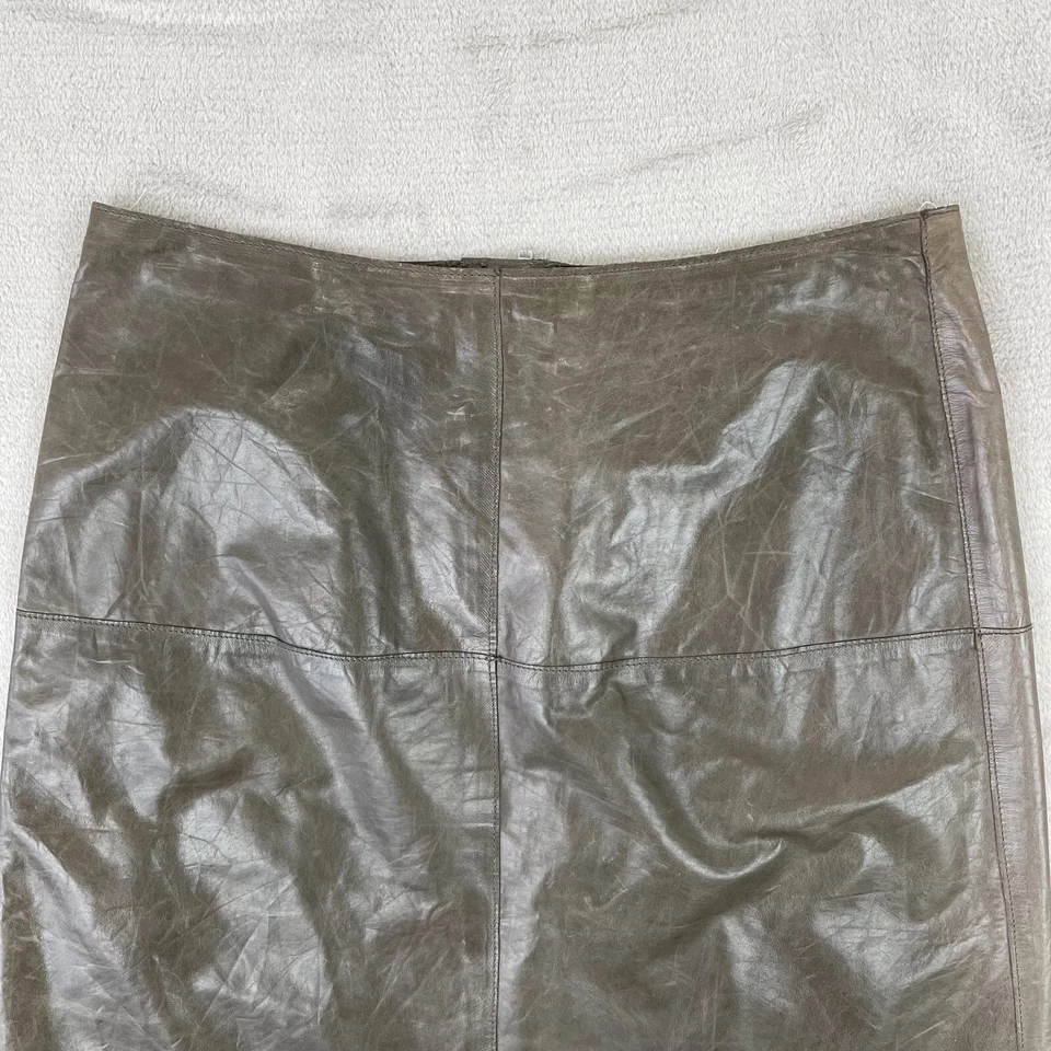 BANANA REPUBLIC Skirt Women 2 Brown Leather Lined Midi Flared Hem Hiddn Zip $500 - Image 4 of 4