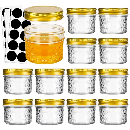 Mini Mason Jars 4 oz With Lids 12 PACK Small Glass Ideal for Food Storage Jam - Picture 1 of 7