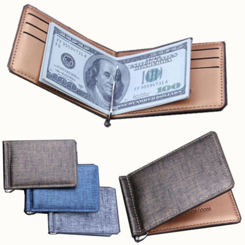 Luxury Men Slim Wallet Money Clip Business PU Leather Cash ID Credit Card Holder - Afbeelding 1 van 13