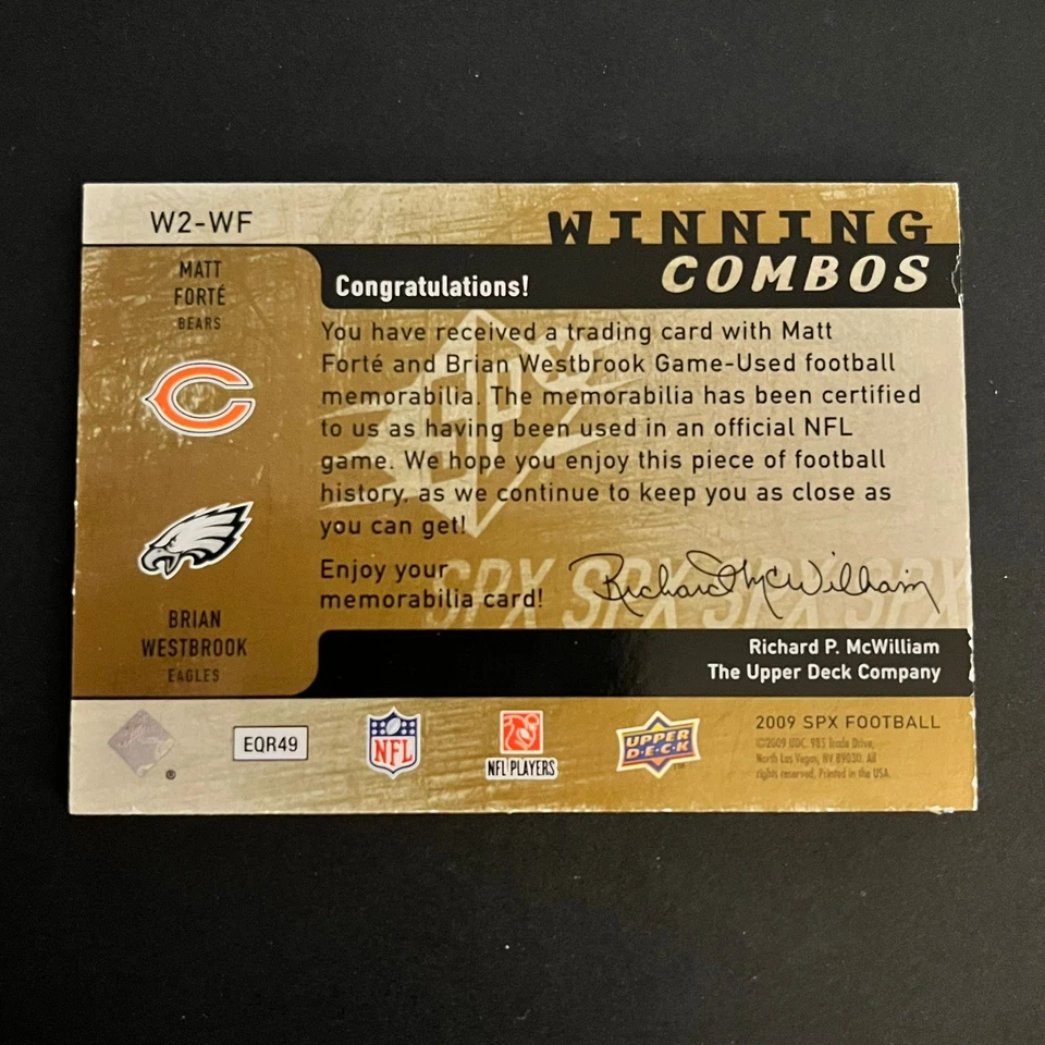 2009 SPx Winning Combos Jersey #W2-WF Matt Forte Brian Westbrook /99 - Image 2 of 2