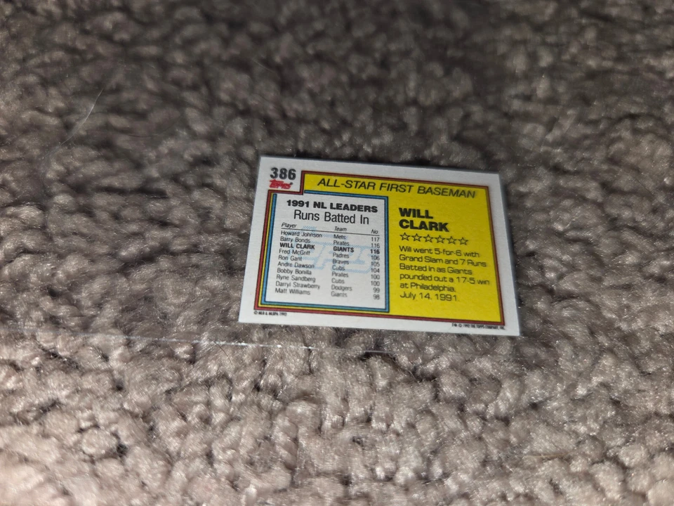 C12: 1992 Topps Micro - Will Clark ALL-STAR #386 - Image 4 of 4