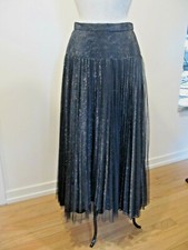 Vintage Navy Tulle Over Silver Pleated Long Skirt, Size 9/10. Lined. Chic.