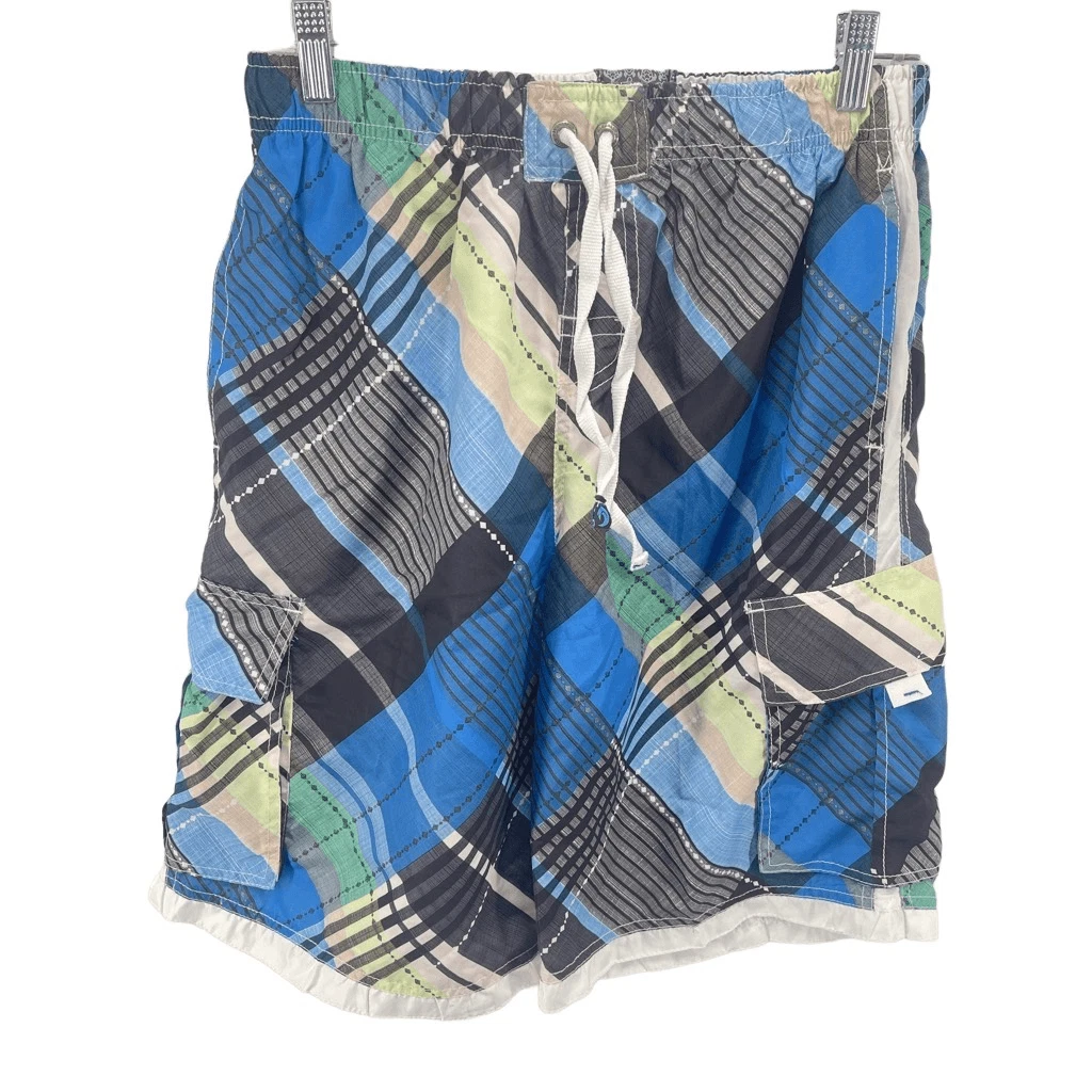 Banana Split Mens Board Shorts Plaid Mesh Lined Swimwear Blue Black Large