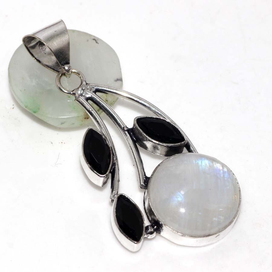 Rainbow Moonstone Black Onyx Pendant 2.1