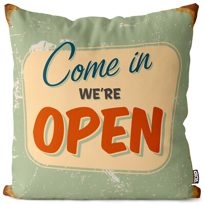 VOID Kissenbezug Come In Retro Schild Schrift Willkommen Offen Open Metall