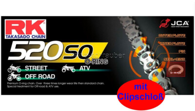 RK chain Motorrad Kette 520SO O-Ring street bis 400ccm 138 Glieder Clipschloß