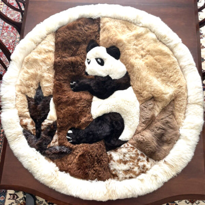 Alpaca Fur PANDA BEAR Soft Tapestry, wall Hanging,  Made In Peru 45'' round NEW