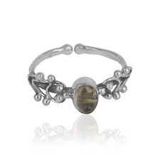 Golden Rutile Gemstone Oxidized 925 Silver Designer Girls Rings Jewelry