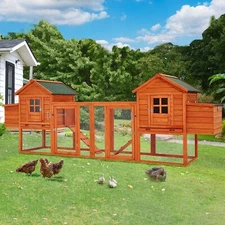144" Large Solid Wood Chicken Coop Hen House 6-12 Chickens w/ 4 Nesting Box Run