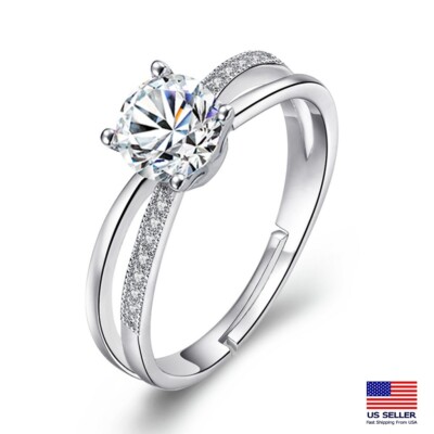 Fashion Women 925 Sterling Silver Crystal Ring Cross Line Style Value 1831