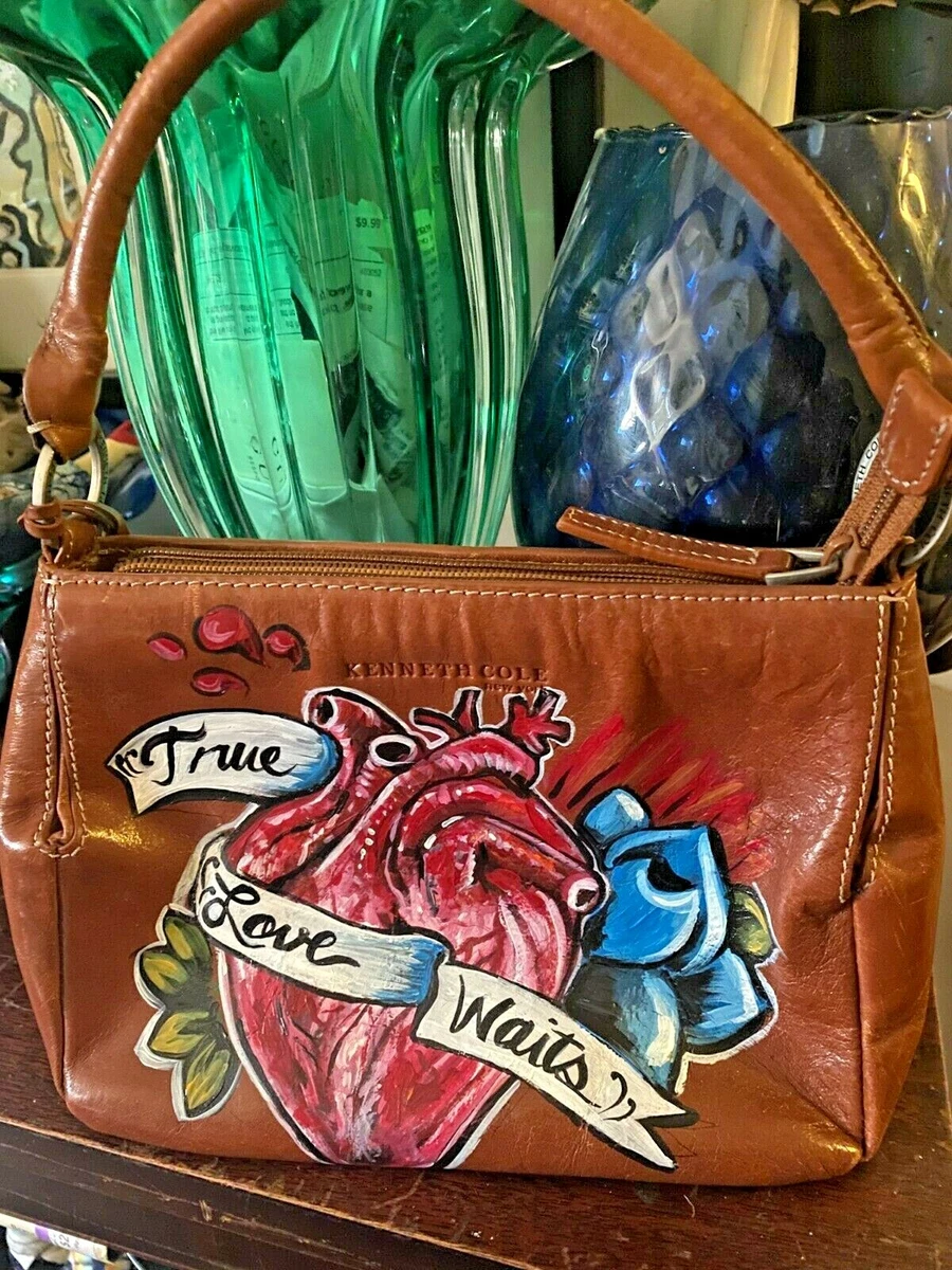 CUSTOM kenneth cole leather handbag tattoo hand painted purse heart true  love