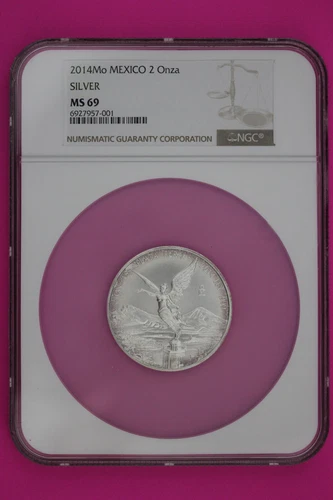 2014 MS 69 Mexico Libertad 2 Onza 2 Ounces .999 Silver NGC Certified Slab 7004
