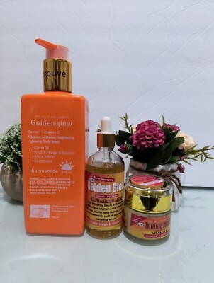 3 In 1 Set Golden Glow Body Milk  Caviar+ 500ml + Face Cream  60g + Serum 100ml