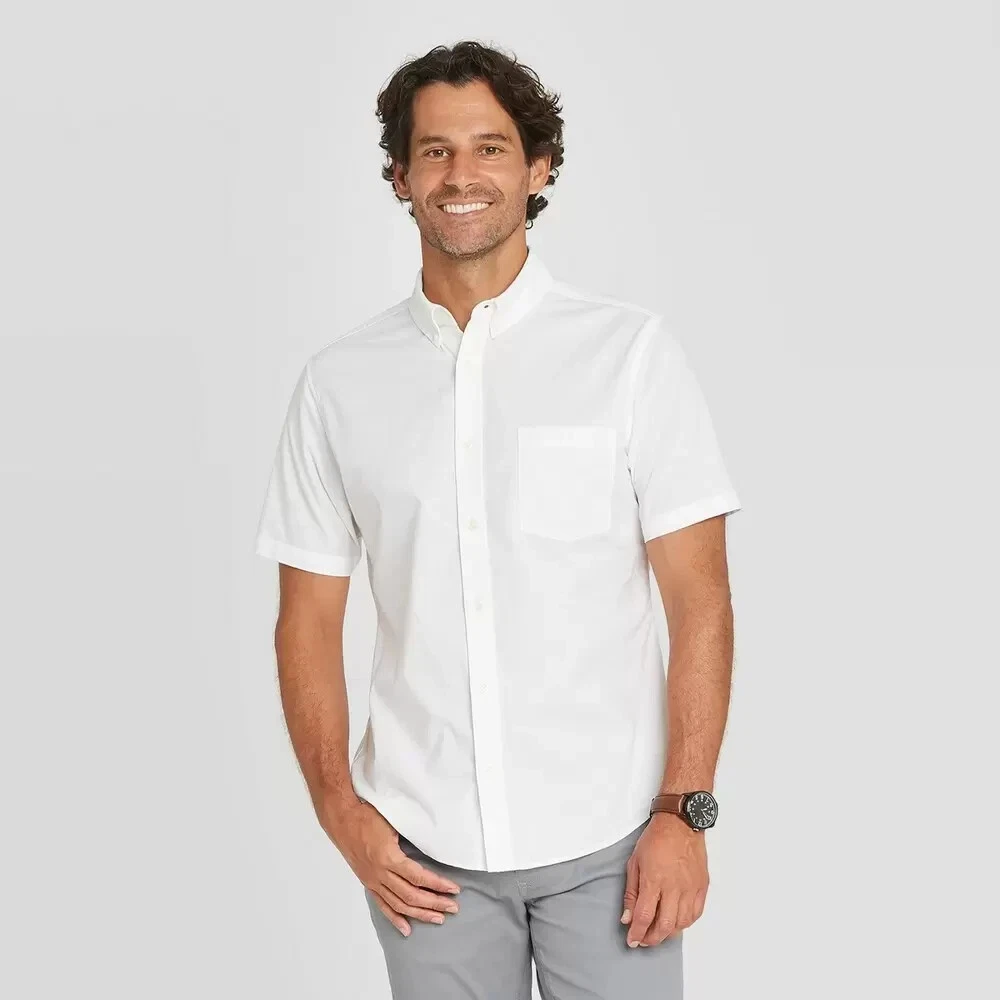 Stretch short sleeve button hotsell down