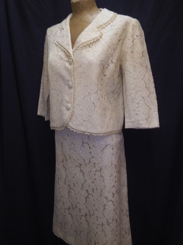 Traje Falda de Encaje Rayón Blanco Crema Años 60 de Jodel M/L - Imagen 6 de 9